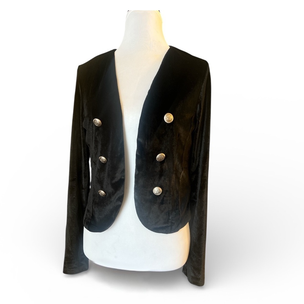 Vintage Wet Seal Y2K Black Stretch Velvet Cropped Jacket  Size Large Made USA